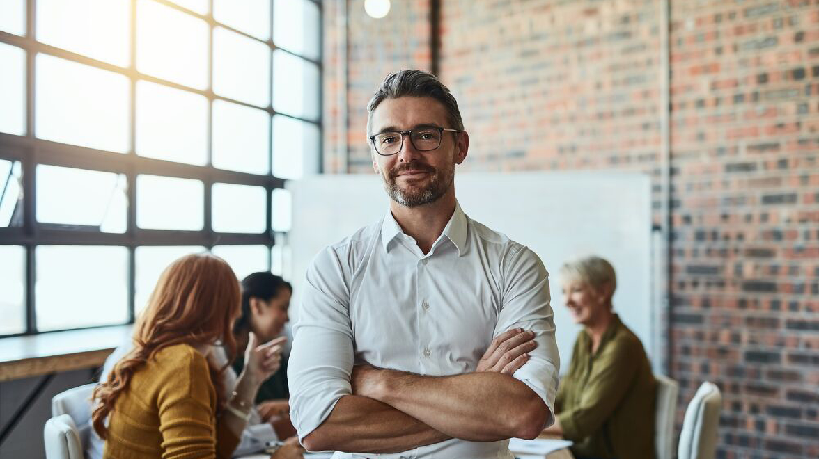 man standing in a meeting room