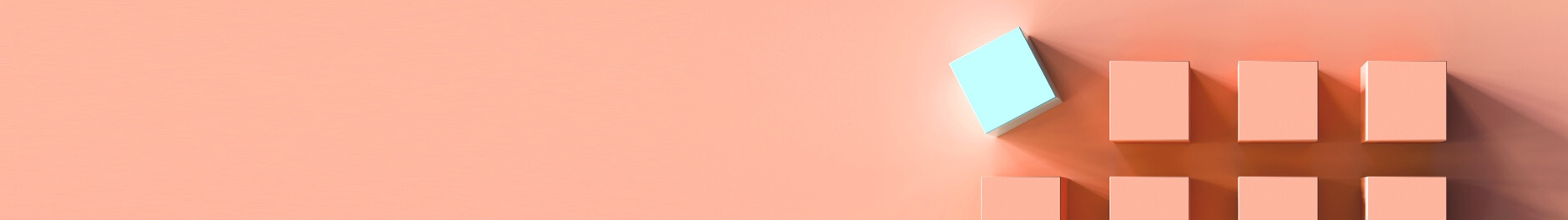 6 cubos de color rosa en 2 filas con un cubo blanco colgando ligeramente desalineado