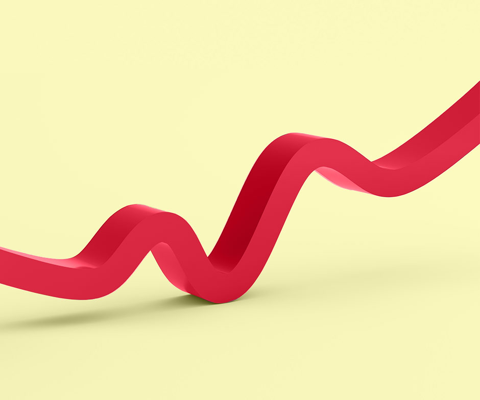 ligne 3D rouge ondulée sur fond jaune