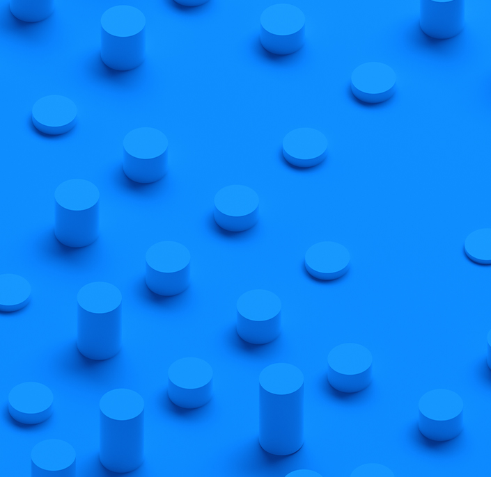 25 cylindres bleus sur fond bleu