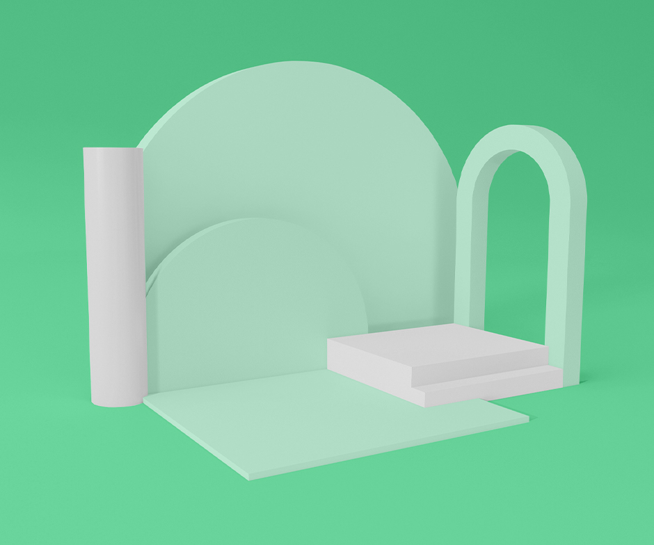 objets en forme d'arche verts avec un cylindre blanc