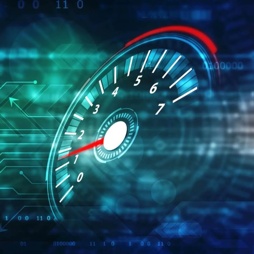 Digital speedometer illustration representing high performance and speed.