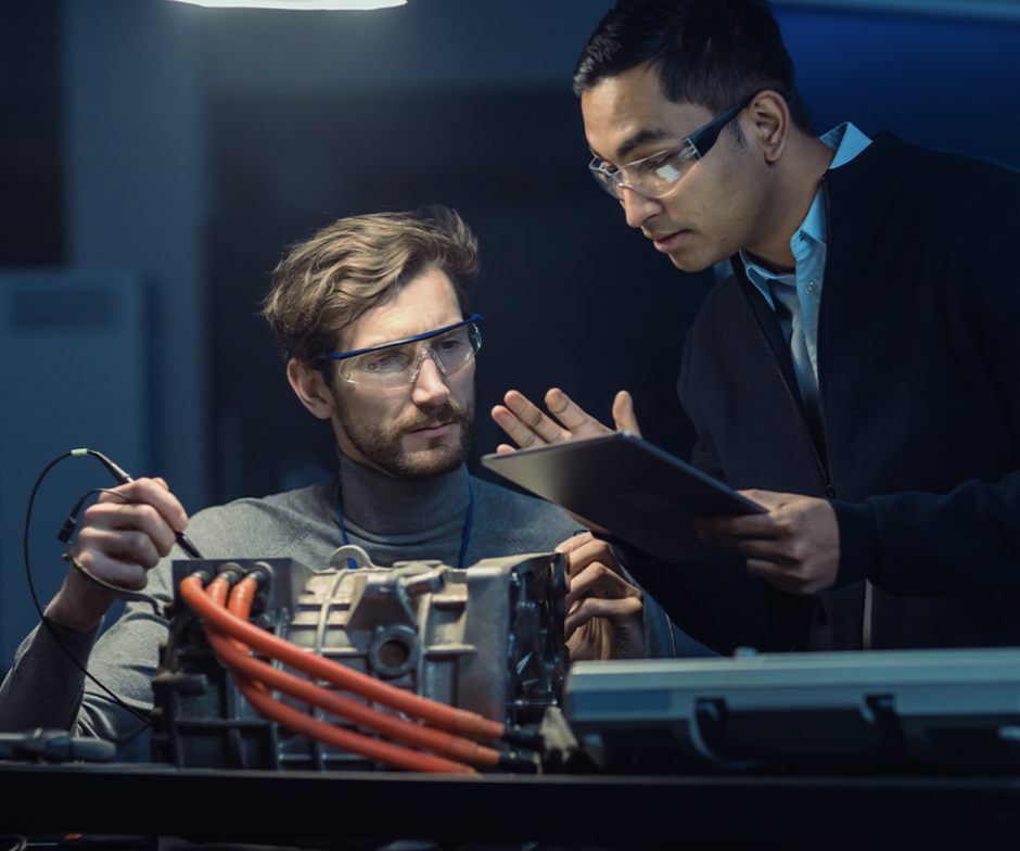 tecnici che lavorano al motore