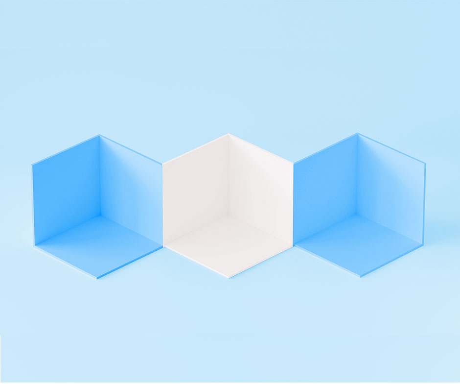 파란색 및 흰색 큐브