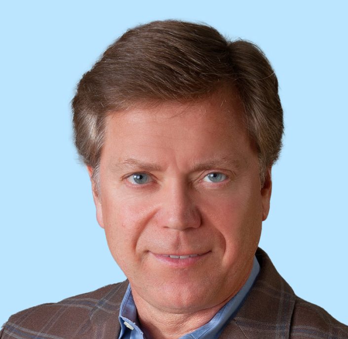 A person on a blue background