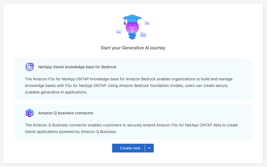 Diagram showing use of BlueXP workload factory to create and manage knowledge bases and connectors for Amazon Q.