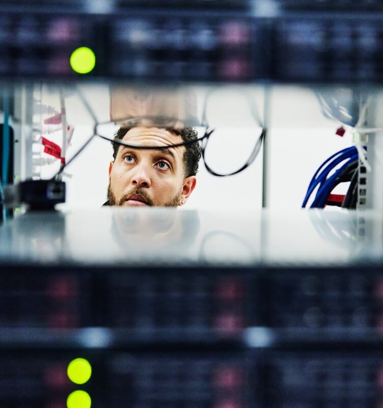 Employee looking at the connections