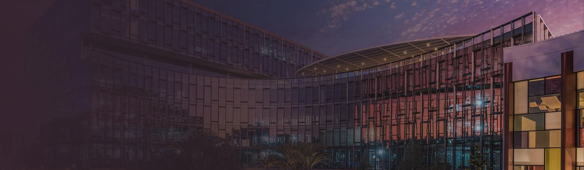 Sunset view of the NetApp San Jose office building