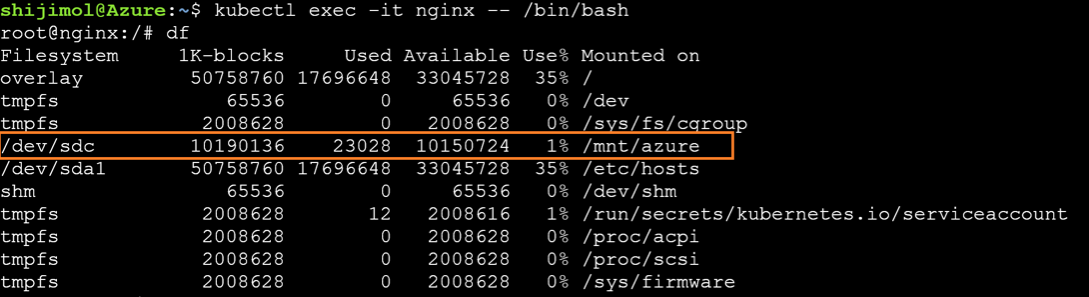 Use the following command and run the df command to view the volumes.