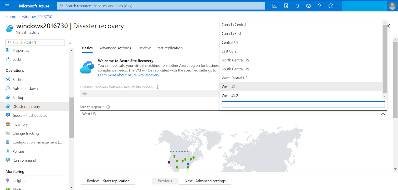Choose the region from the geographic cluster dropdown