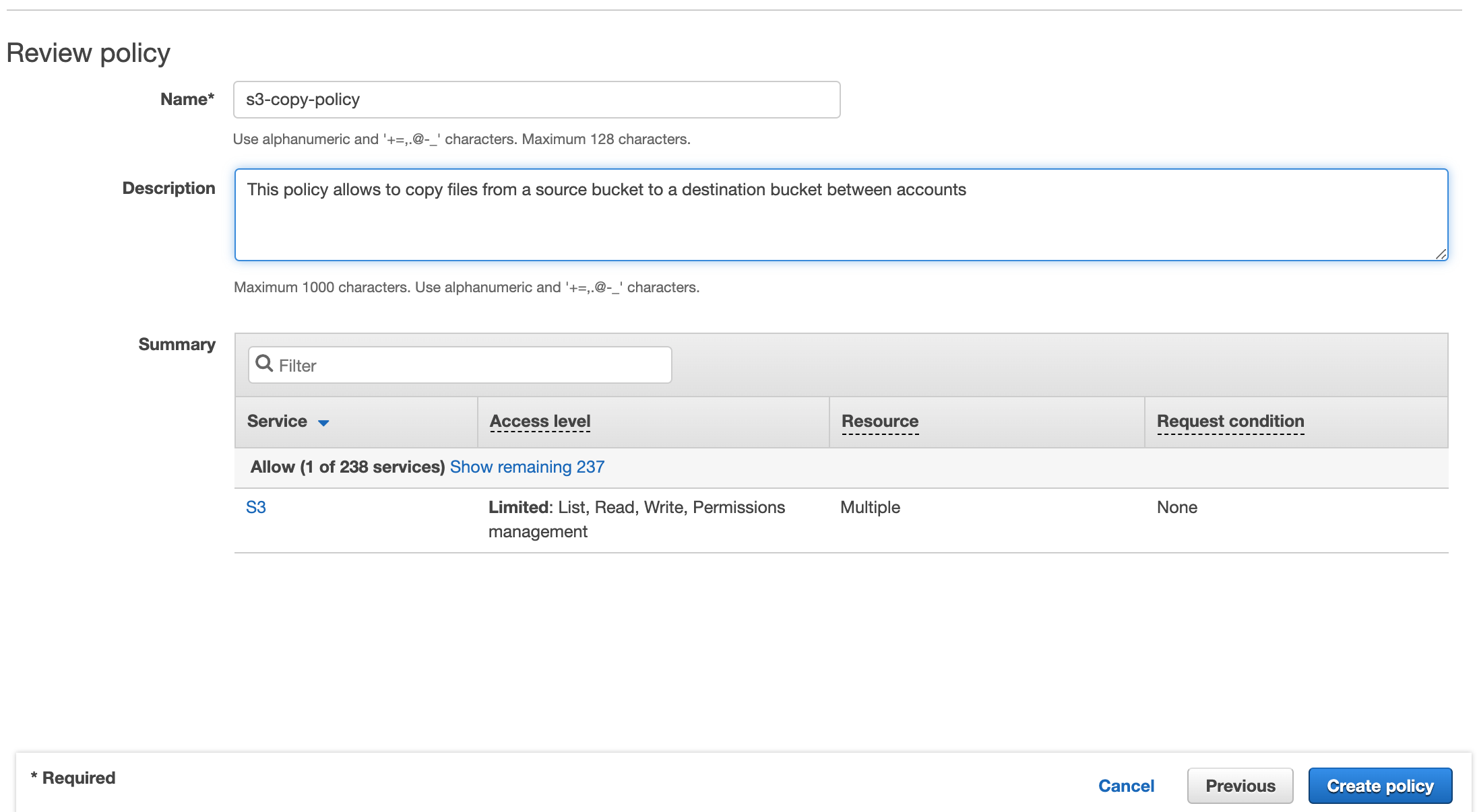 review and create policy