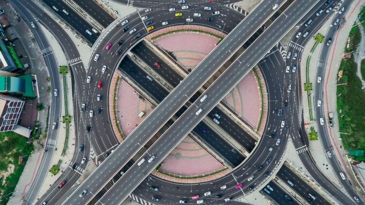 aerial view of bridges and circle bridges