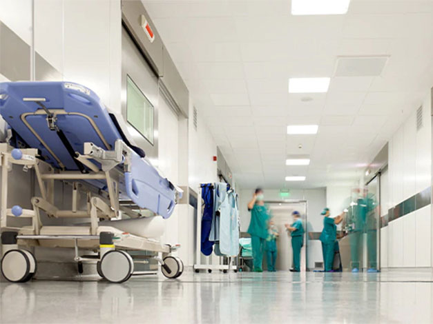 stretcher in hospital hallway