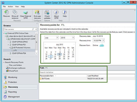 external dpm recovery point
