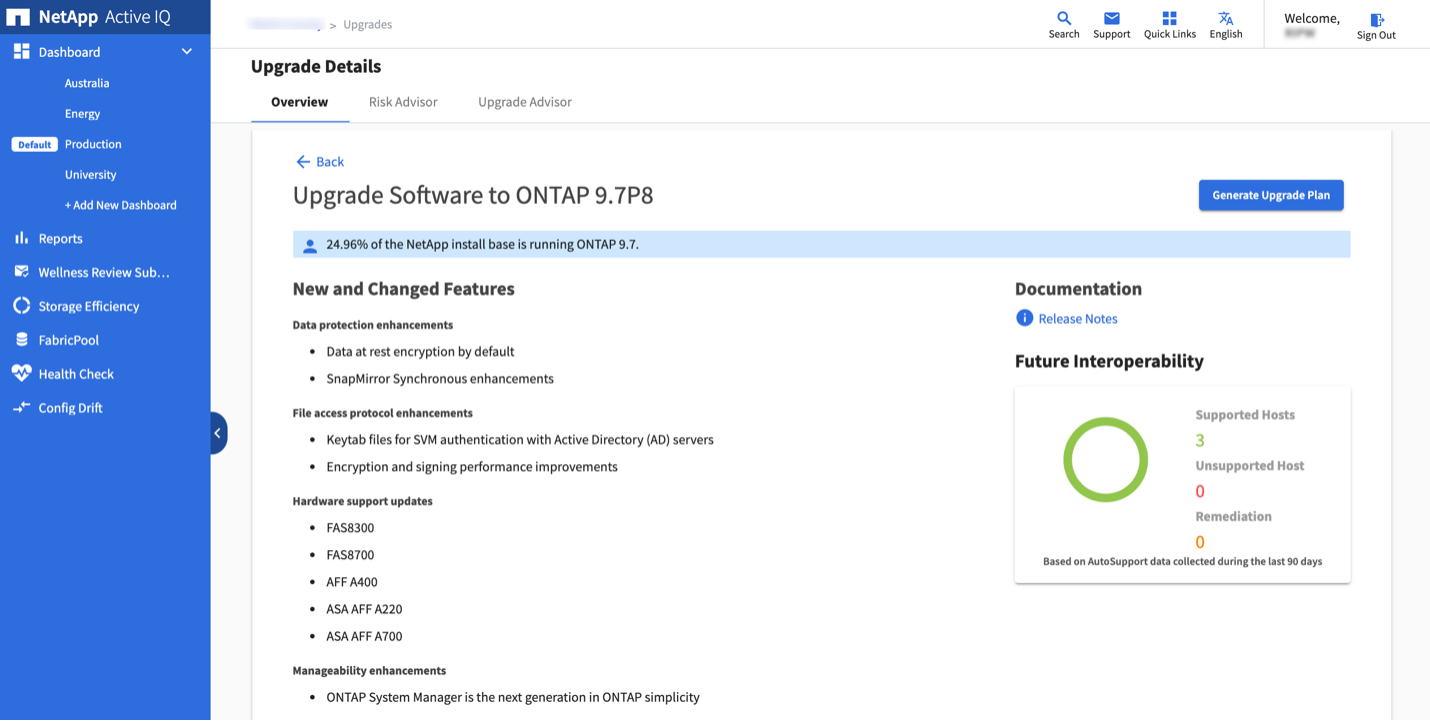 Active IQ Upgrade Details