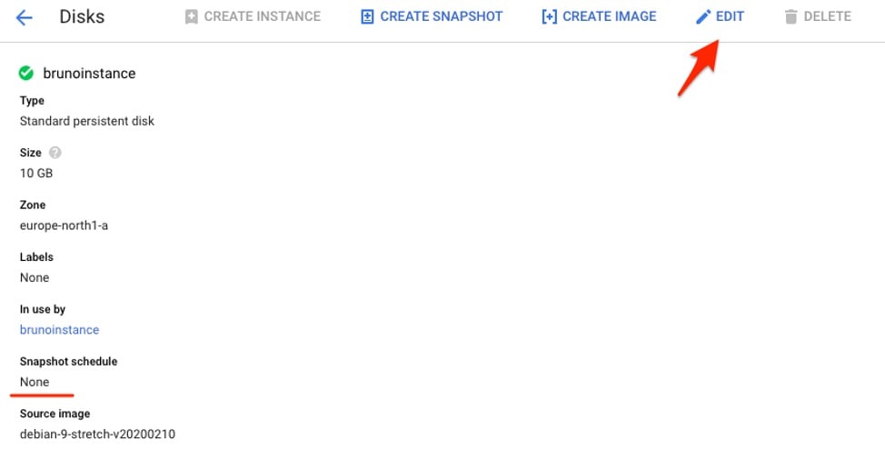 Persistent Disk Configuration view