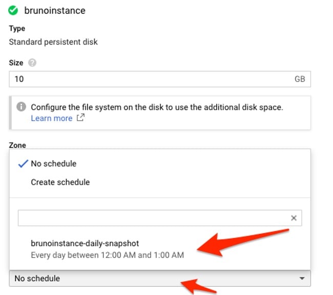 Snapshot schedule selection