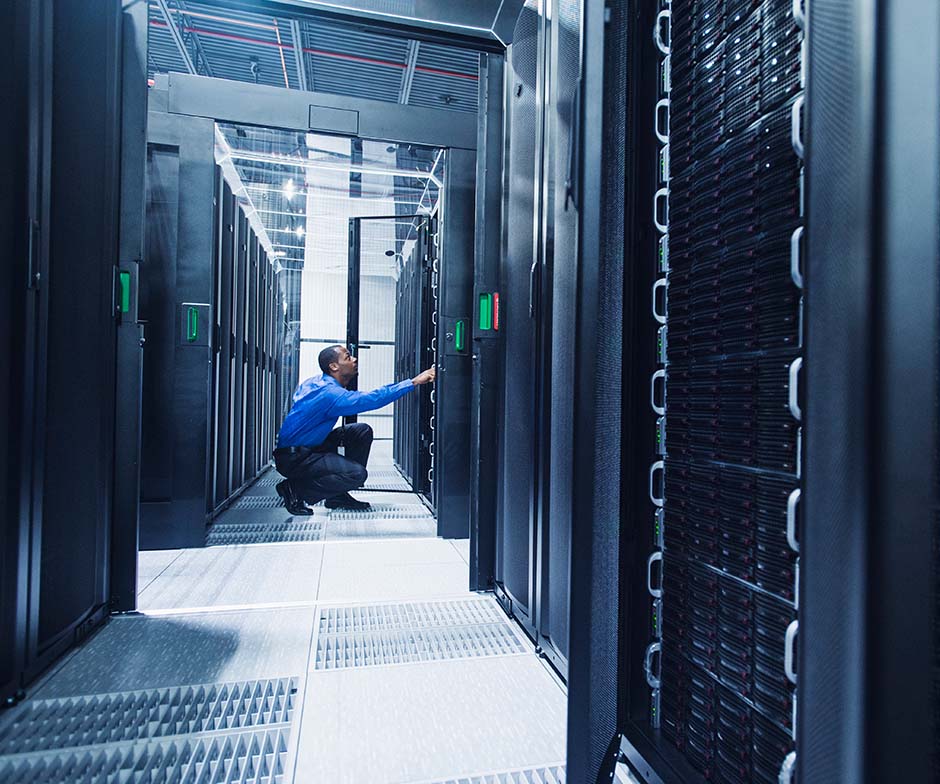 a person checking datacenter image