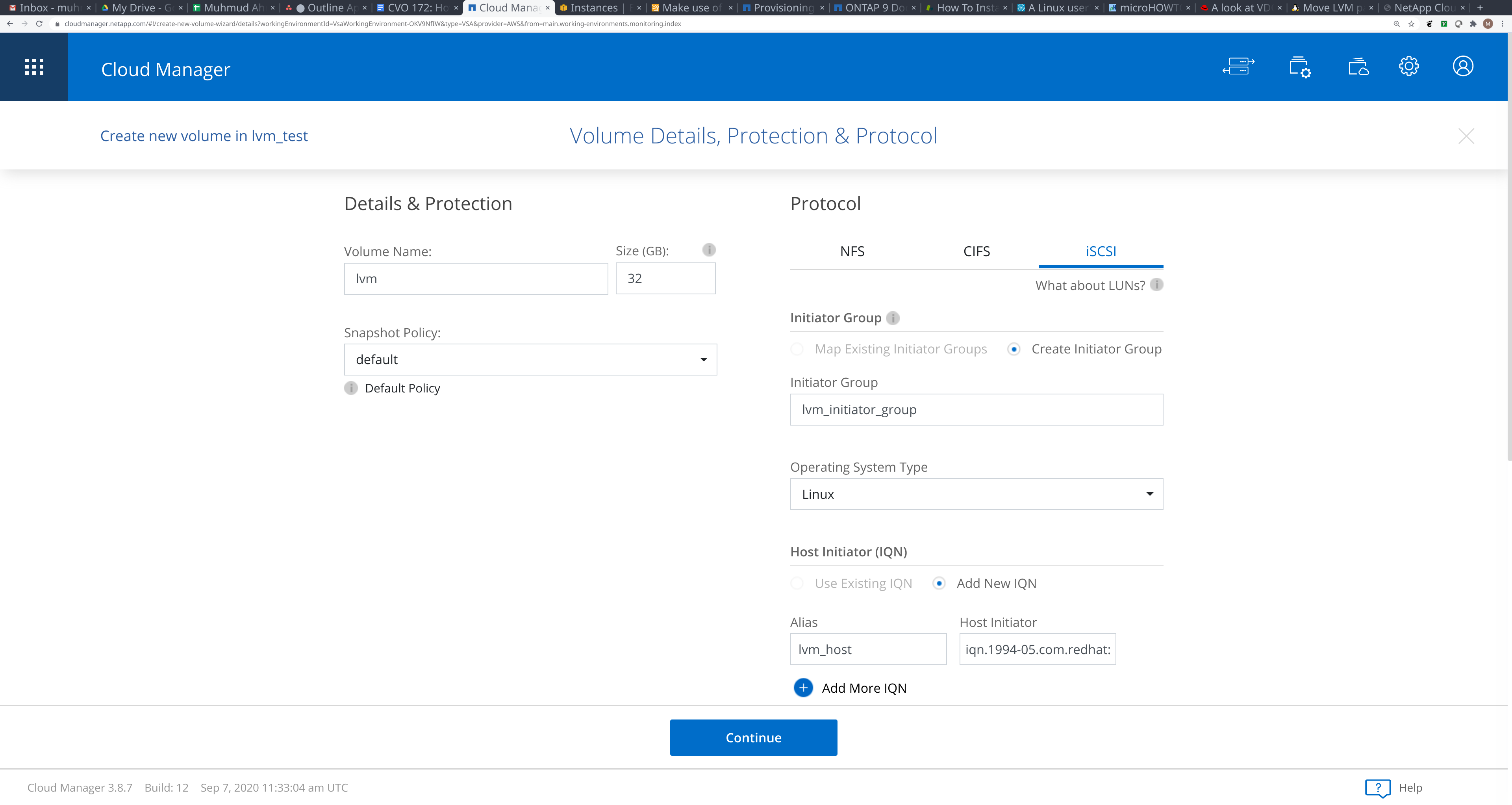 Volume details, protection & protocol