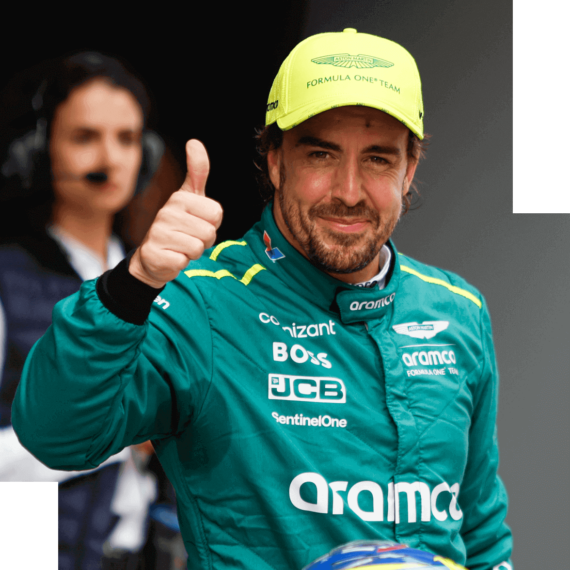 Racer showing thumb to his audience