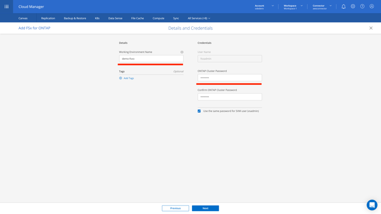staging.cloudmanager.netapp.com add-working-environment choose-type (AOC) 5