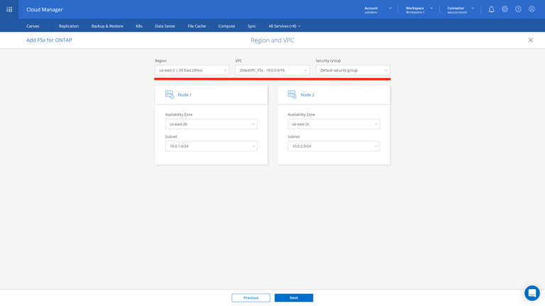 staging.cloudmanager.netapp.com add-working-environment choose-type(AOC) 7