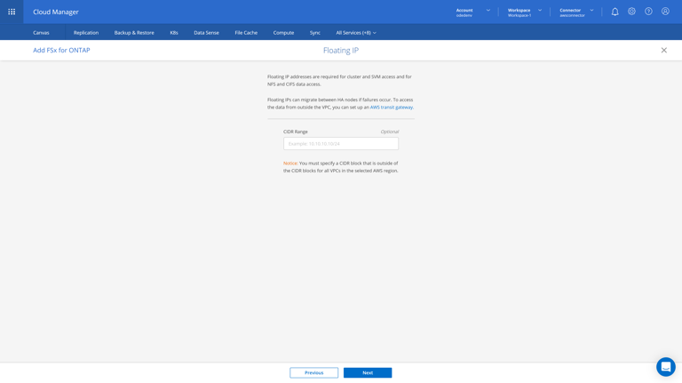 staging.cloudmanager.netapp.com add-working-environment choose-type (AOC) 8