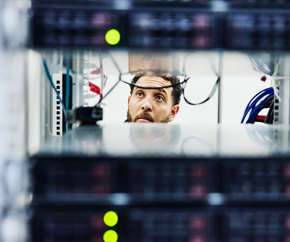 person looking at server