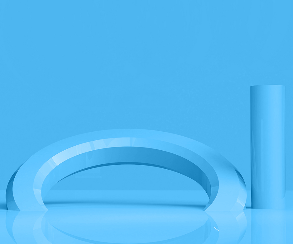 Azul claro monocromático com 3D formas subindo de uma base líquida