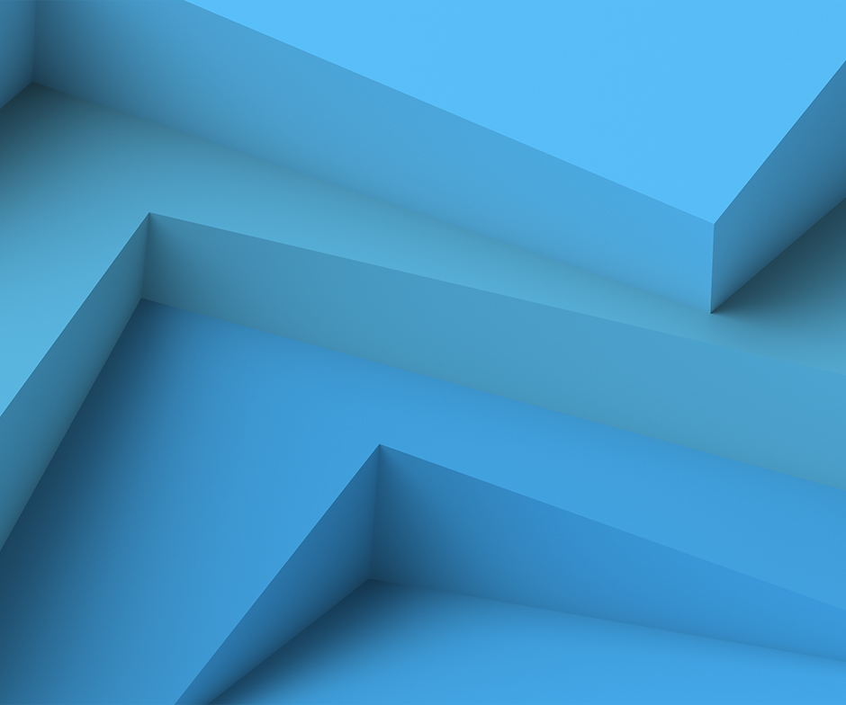 3 níveis criados por escadas azuis em um fundo azul