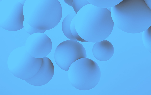 在抽象蓝色环境中浮动的蓝色球