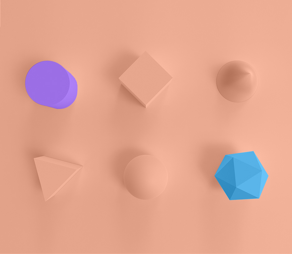 blue and purple shapes standing out from orange monochromatic shapes